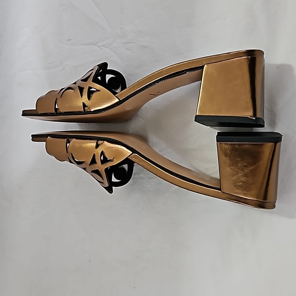 New EMANUELE CRASTO Laser Cut Heel Bronze Leather Sandal Mules Size 40 - Picture 10 of 16
